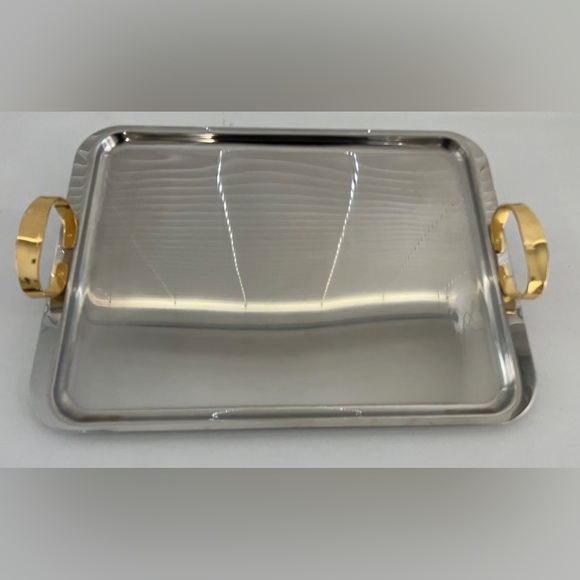 Silver Metal with Gold Handled Tray 17”W x 11-1/2” x  2”H - Picture 3 of 7
